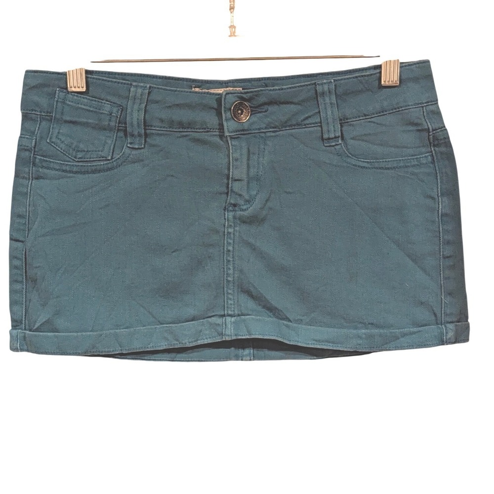 Anchor Blue Teal Blue Denim Mini Skirt Size 1 Y2K Low Rise Stretch Micro Mini - Picture 2 of 6